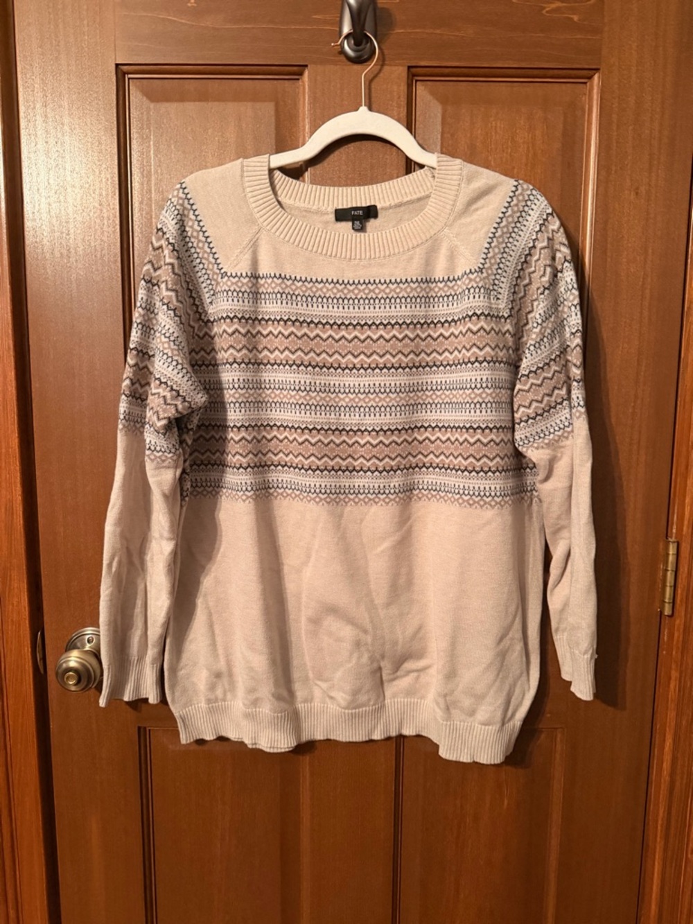 Fate Cream Sweater with Brown and Tan Fair Isle